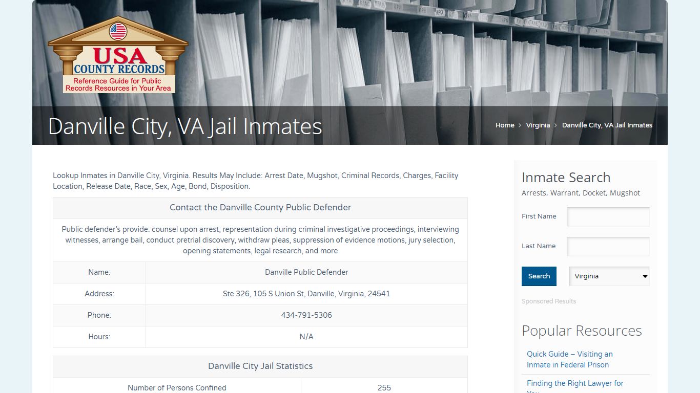 Danville City, VA Jail Inmates | Name Search